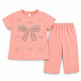 Soft Peach Cotton T-Shirt & Elasticated Trousers Set for Kids