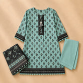 Mint Green Floral Printed 3-Piece Lawn Suit with Tassel Placket