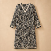 Black & Ivory Botanical Print Embroidered Kaftan Dress.