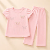 Blushing Pink Pearl Butterfly Loungewear Set for Girls