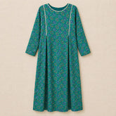 Teal Printed Long kaftan with Floral Embellished Neckline
