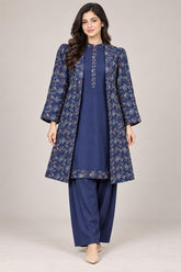 Navy Blue Floral Embroidery 3-Piece Kurta Set.