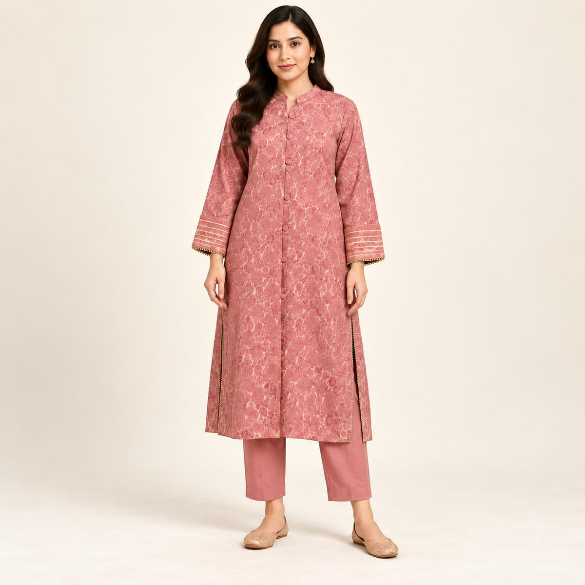 Rose Pink China patti outfit.