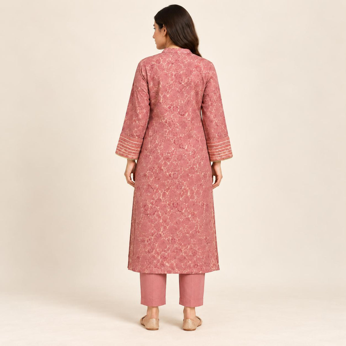Rose Pink China patti outfit.