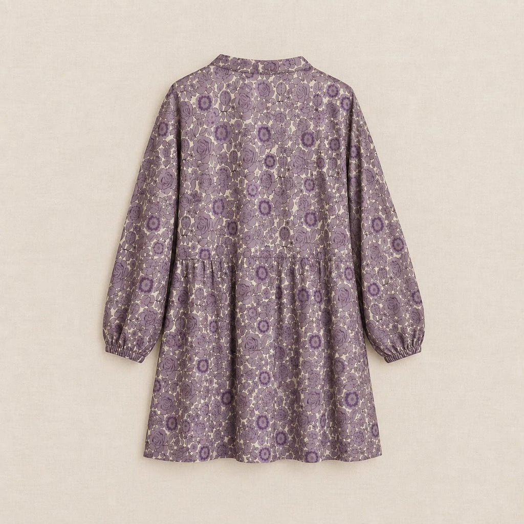 Lavender Floral Printed Co-Ord Set with Elegant  Detail On China Patti Fabric .