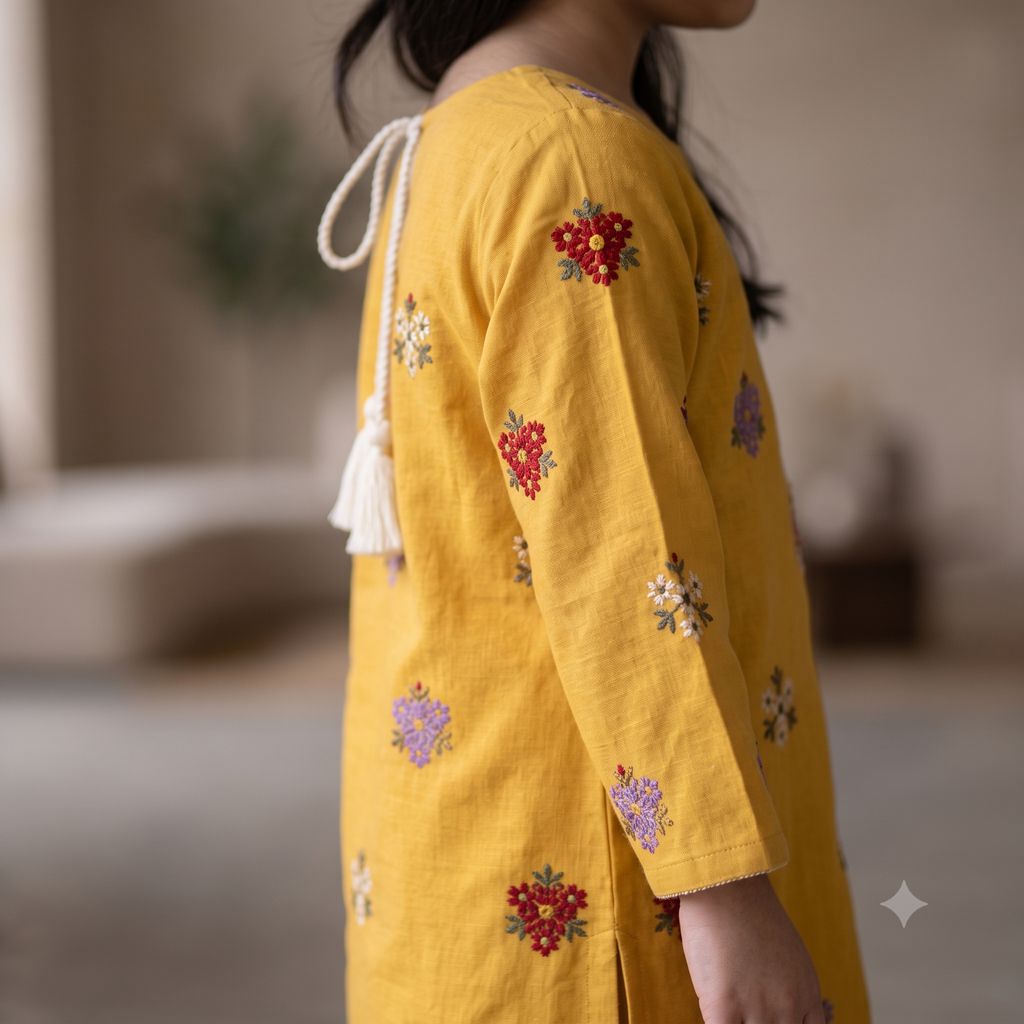 Traditional Mustard Yellow Embroidered 2-Piece Outfit