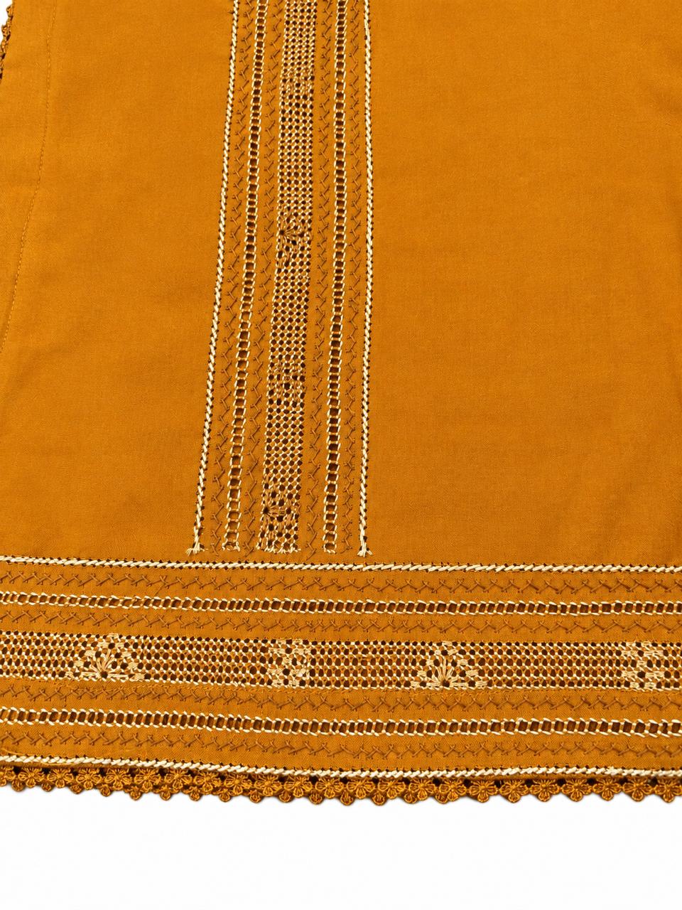 Mustard Tarkashi Embroidered Kurta And Printed shalwar2-Piece Set On karandy Winter Fabric
