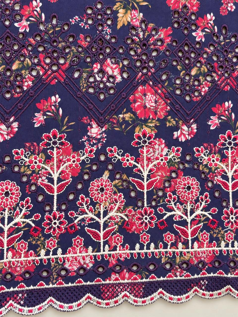 Floral Printed khaddar outfit with Embroidered Border.