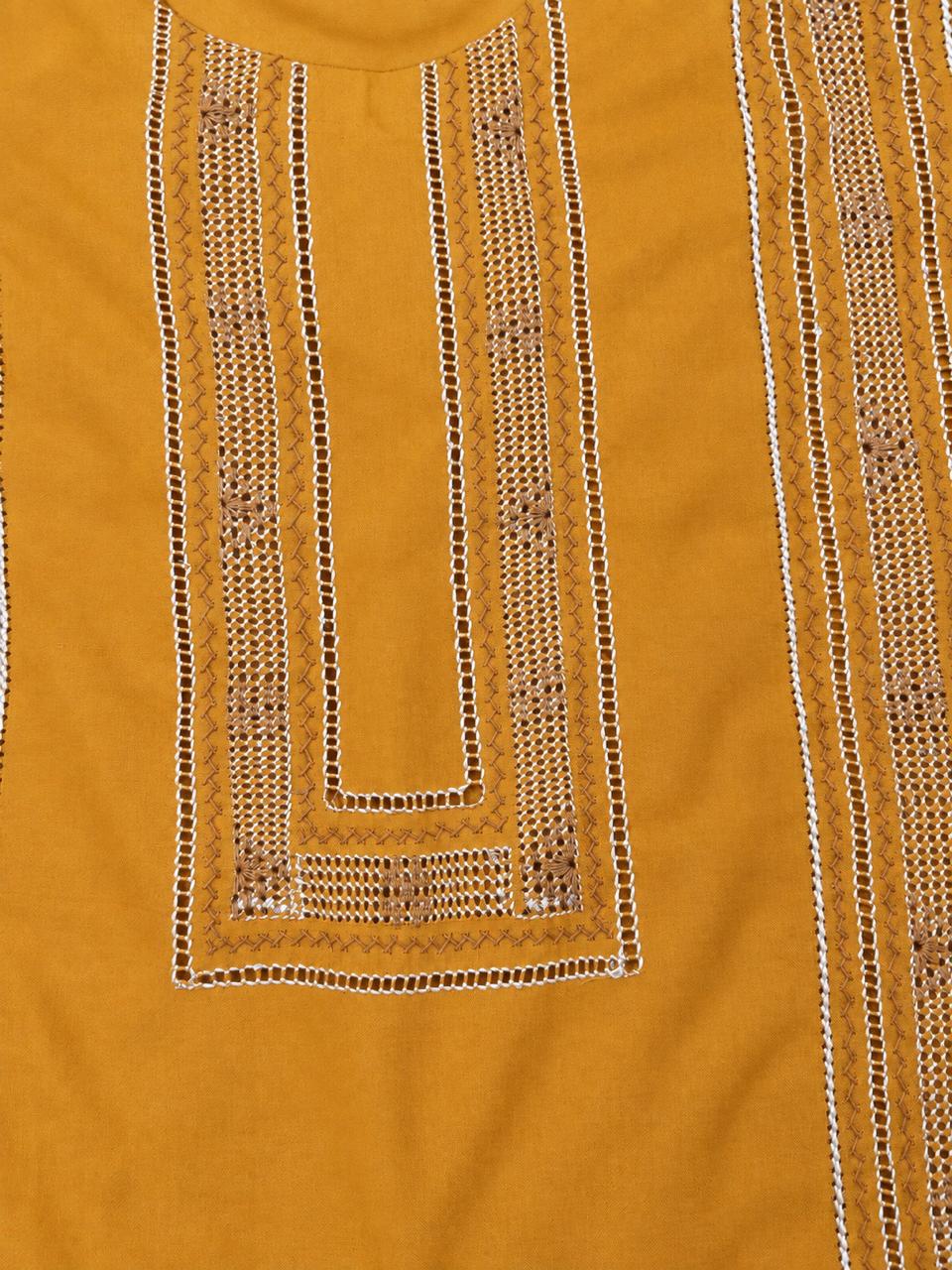 Mustard Tarkashi Embroidered Kurta And Printed shalwar2-Piece Set On karandy Winter Fabric