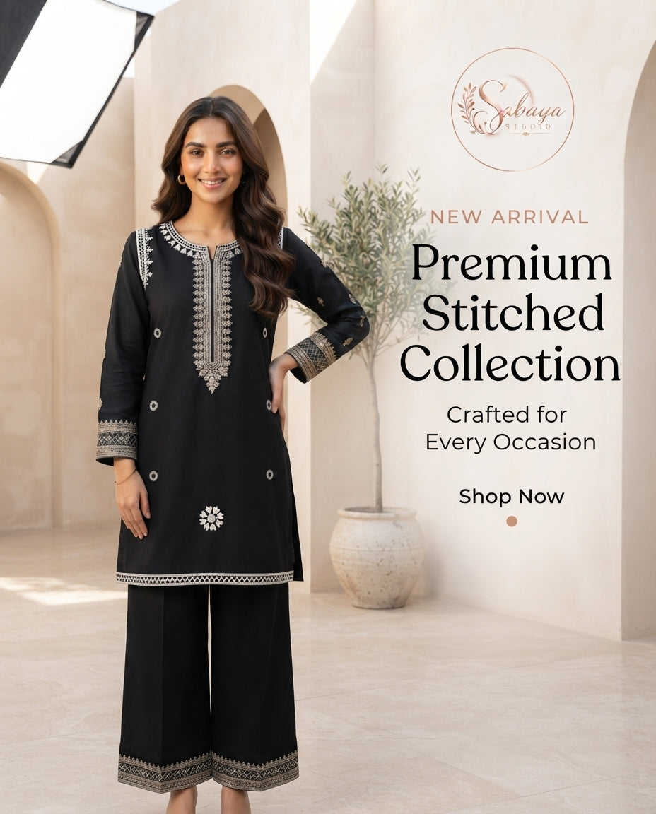 Elegant Black & Silver Embroidered Stitched Collection Outfit