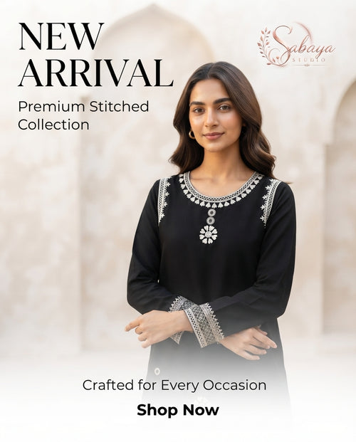 Elegant Black & Silver Embroidered Stitched Collection Outfit