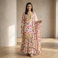 Elegant Off-White & Pink Floral Printed Sharara Set with Dupatta