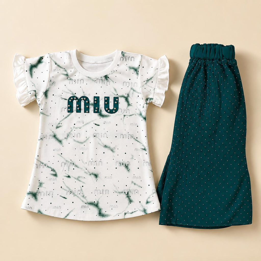 Off-White Bird Embroidered Sleeveless Shirt & Olive Trousers Set