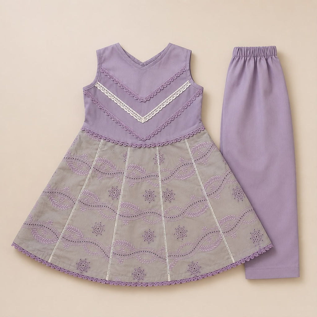 Charming Pastel Purple Chikankari Style 2-Piece Outfit for Girls