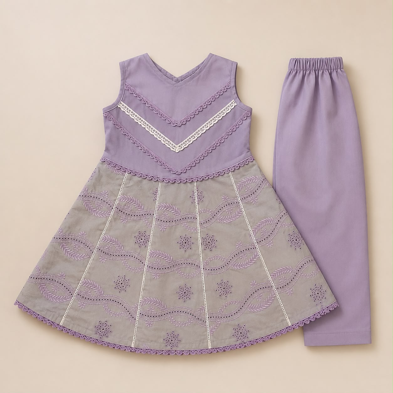 Charming Pastel Purple Chikankari Style 2-Piece Outfit for Girls