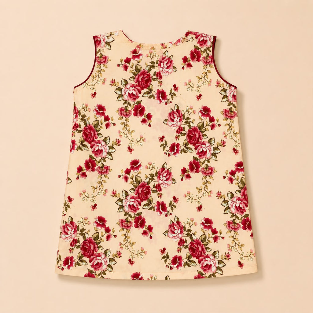 Maroon Floral Printed Sleeveless Kurti & Tulip Trouser Set