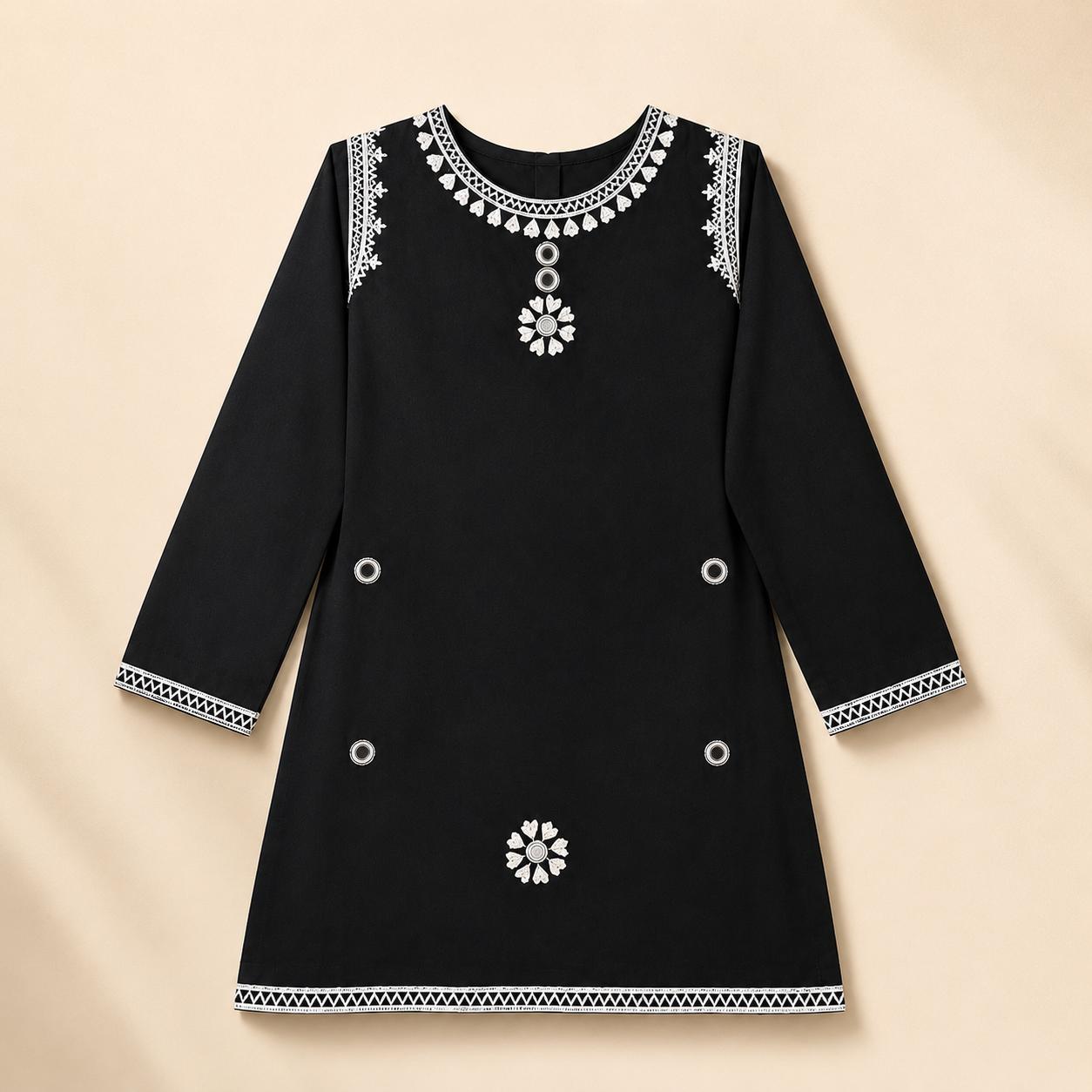 Elegant Black & Silver Embroidered Stitched Collection Outfit