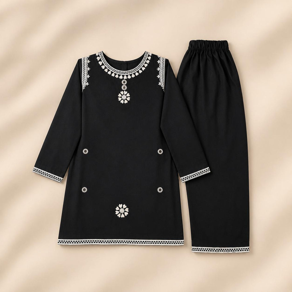 Elegant Black & Silver Embroidered Stitched Collection Outfit