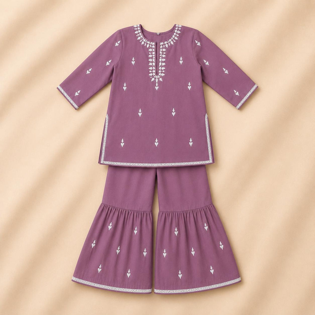 Soft Purple Embroidered 2-Piece Gharara Outfit (Stitched)