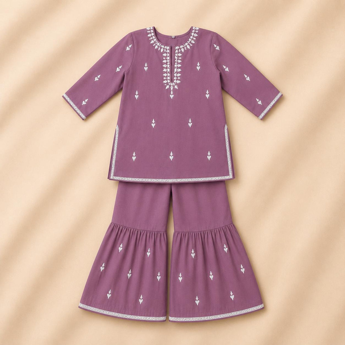 Soft Purple Embroidered 2-Piece Gharara Outfit (Stitched)