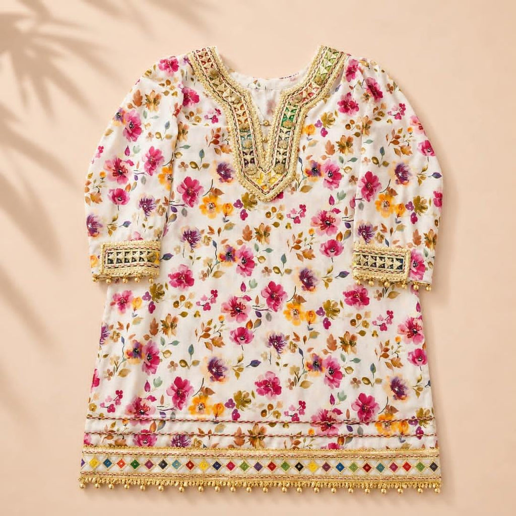 Elegant Off-White & Pink Floral Printed Sharara Set with Dupatta