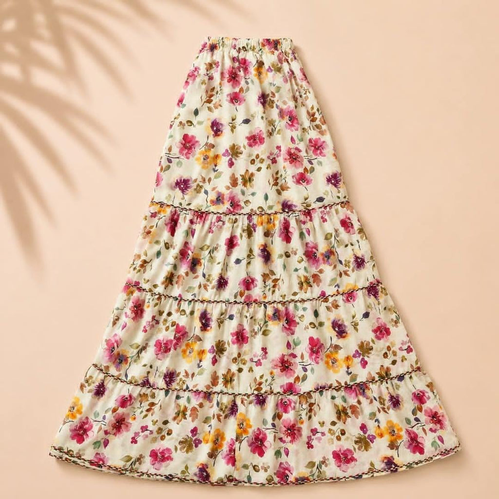 Elegant Off-White & Pink Floral Printed Sharara Set with Dupatta