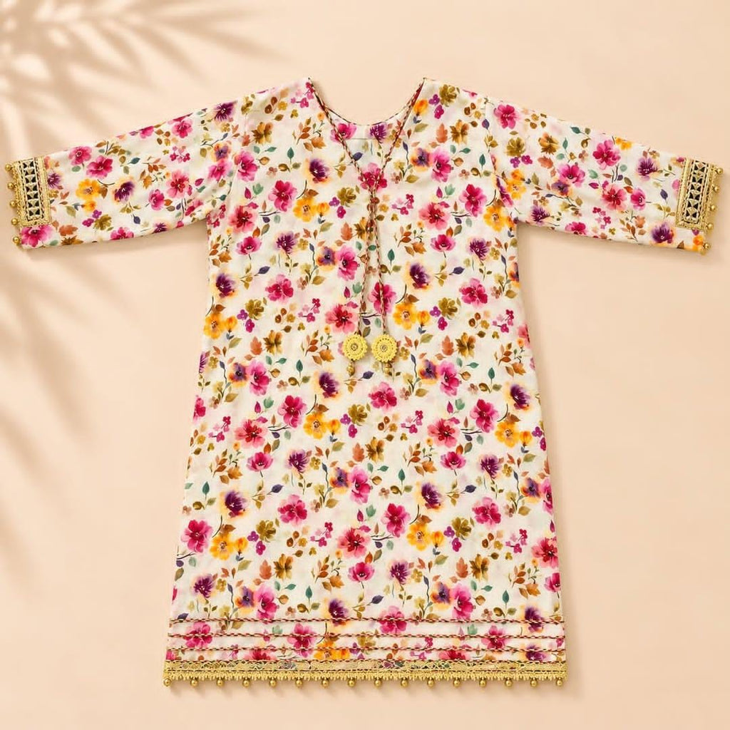 Elegant Off-White & Pink Floral Printed Sharara Set with Dupatta