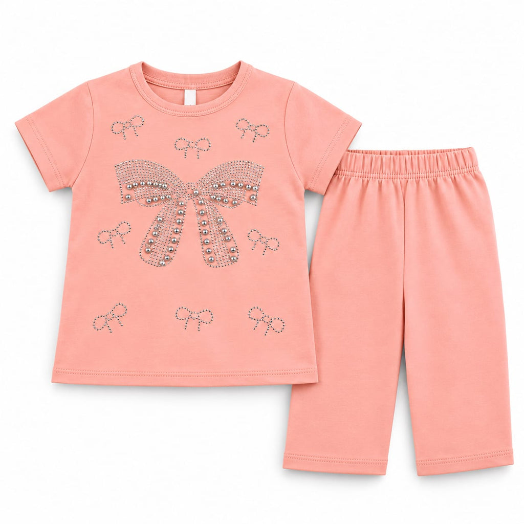 Soft Peach Cotton T-Shirt & Elasticated Trousers Set for Kids