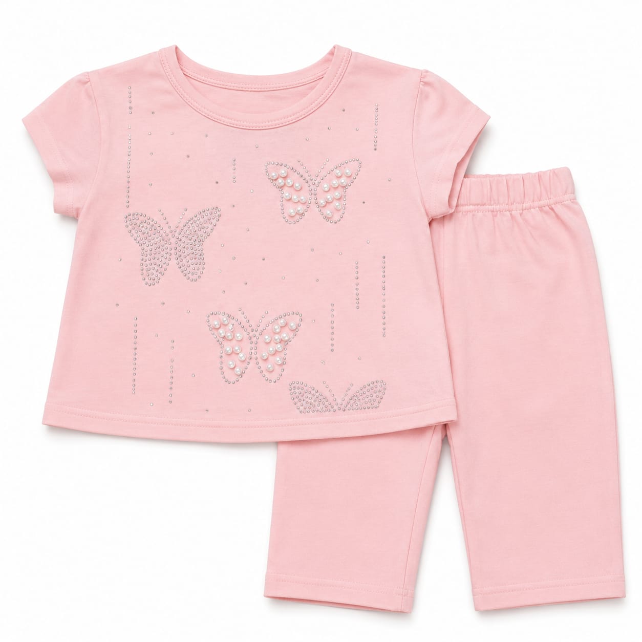 Soft Peach Cotton T-Shirt & Elasticated Trousers Set for Kids