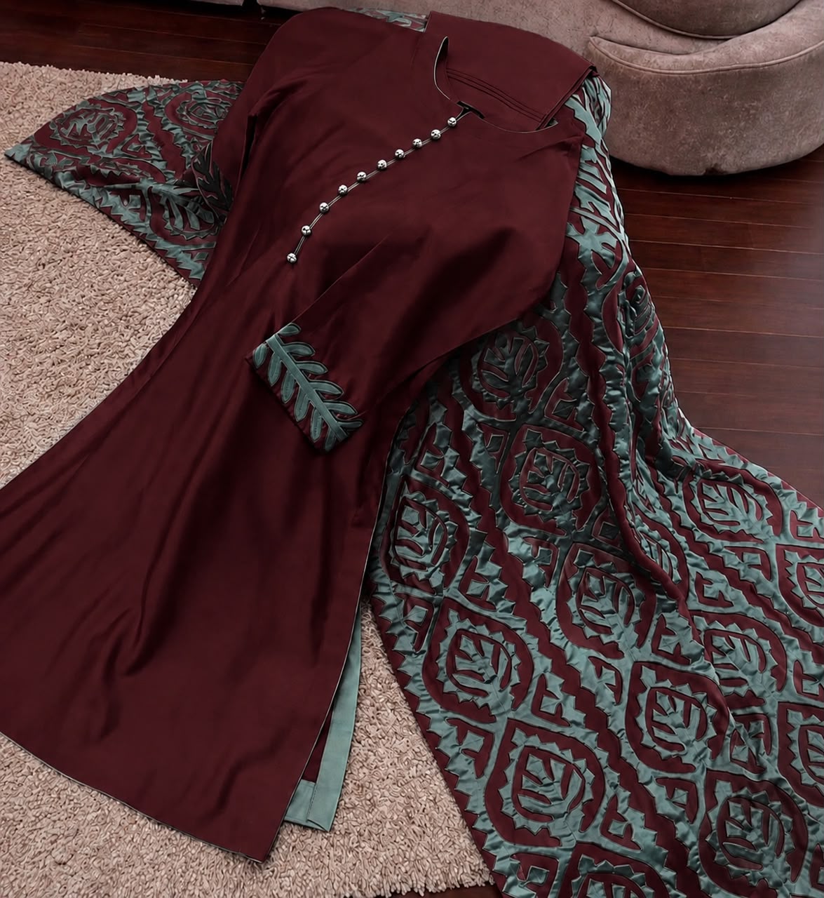Vibrant Magenta and Mint Ralli-Inspired Appliqué 3-Piece Suit