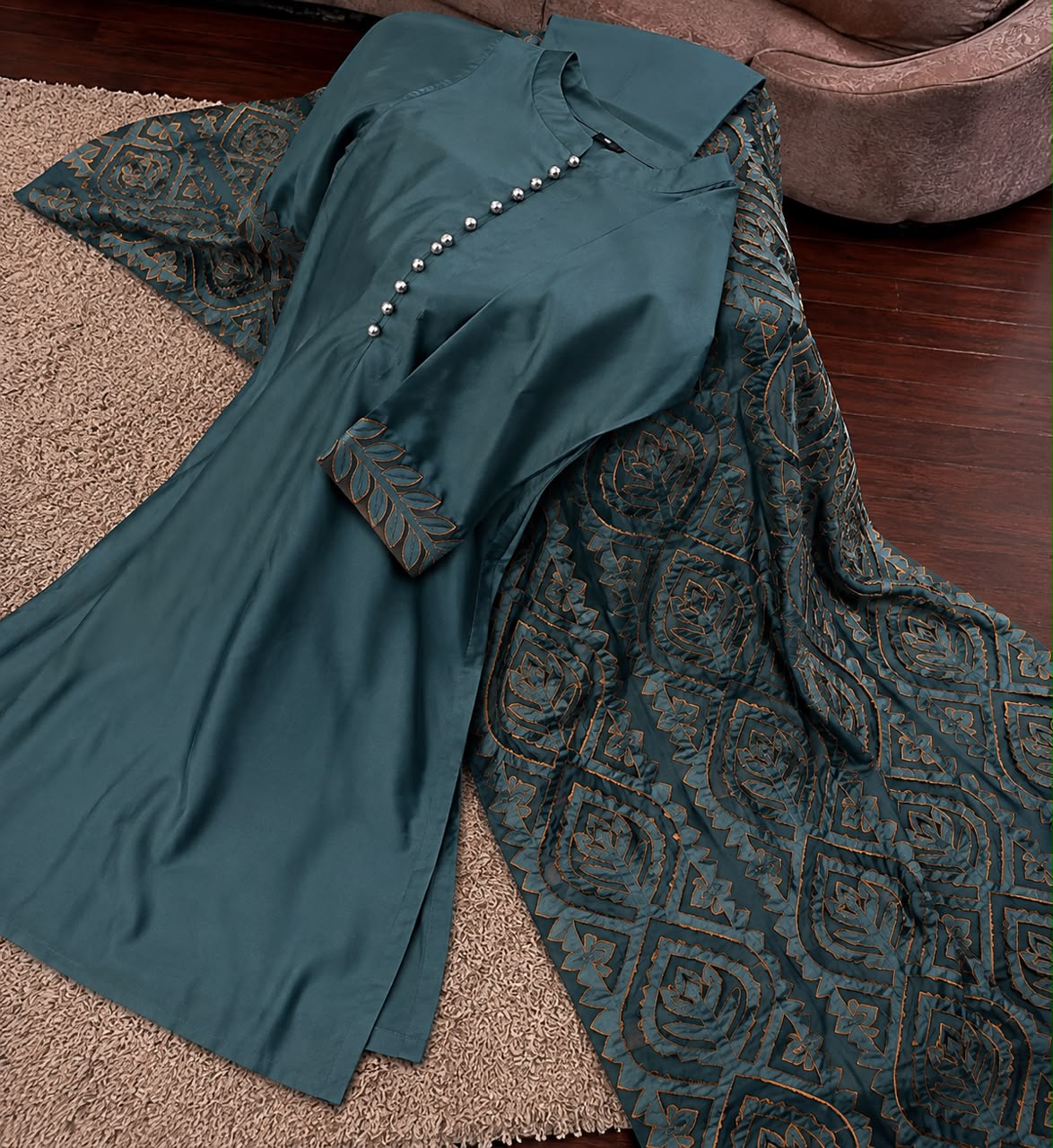 Vibrant Magenta and Mint Ralli-Inspired Appliqué 3-Piece Suit