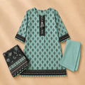 Mint Green Floral Printed 3-Piece Lawn Suit with Tassel Placket