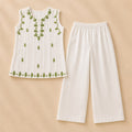 Elegant Off-White Self-Striped Cotton 2-Piece Suit for Girls