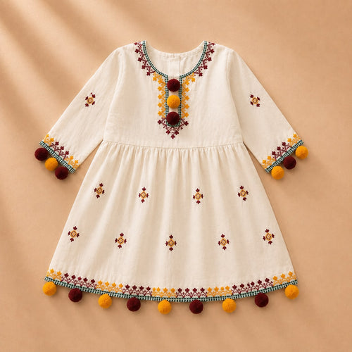 Elegant Floral Embroidered Girls’ Kurta Set