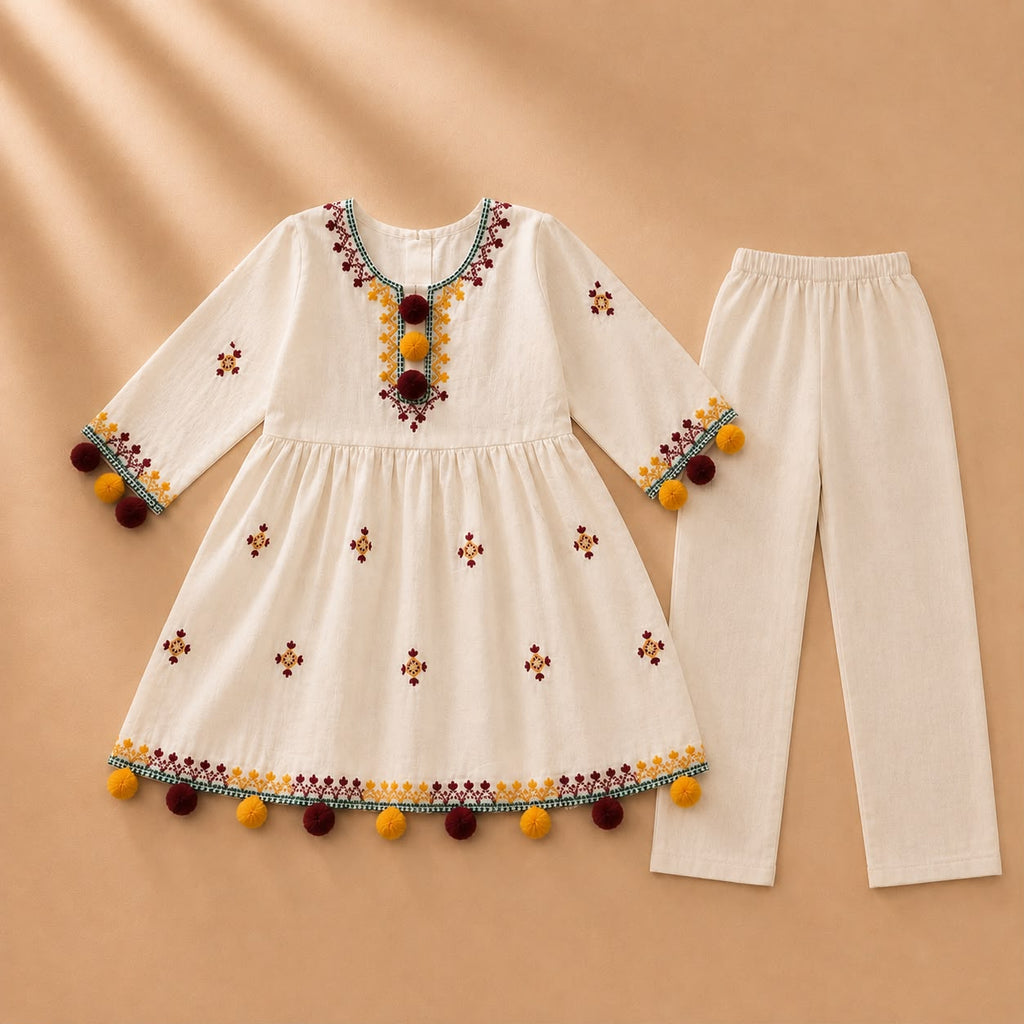 Elegant Floral Embroidered Girls’ Kurta Set
