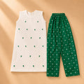 Girls' Off-White Embroidered Heart Kurti & Emerald Green Printed Pants Set