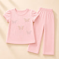 Blushing Pink Pearl Butterfly Loungewear Set for Girls
