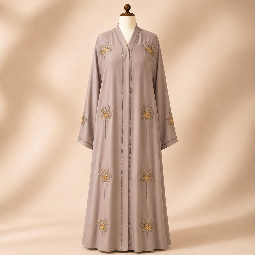 Teal Oasis Floral Beadwork Front-Open Abaya