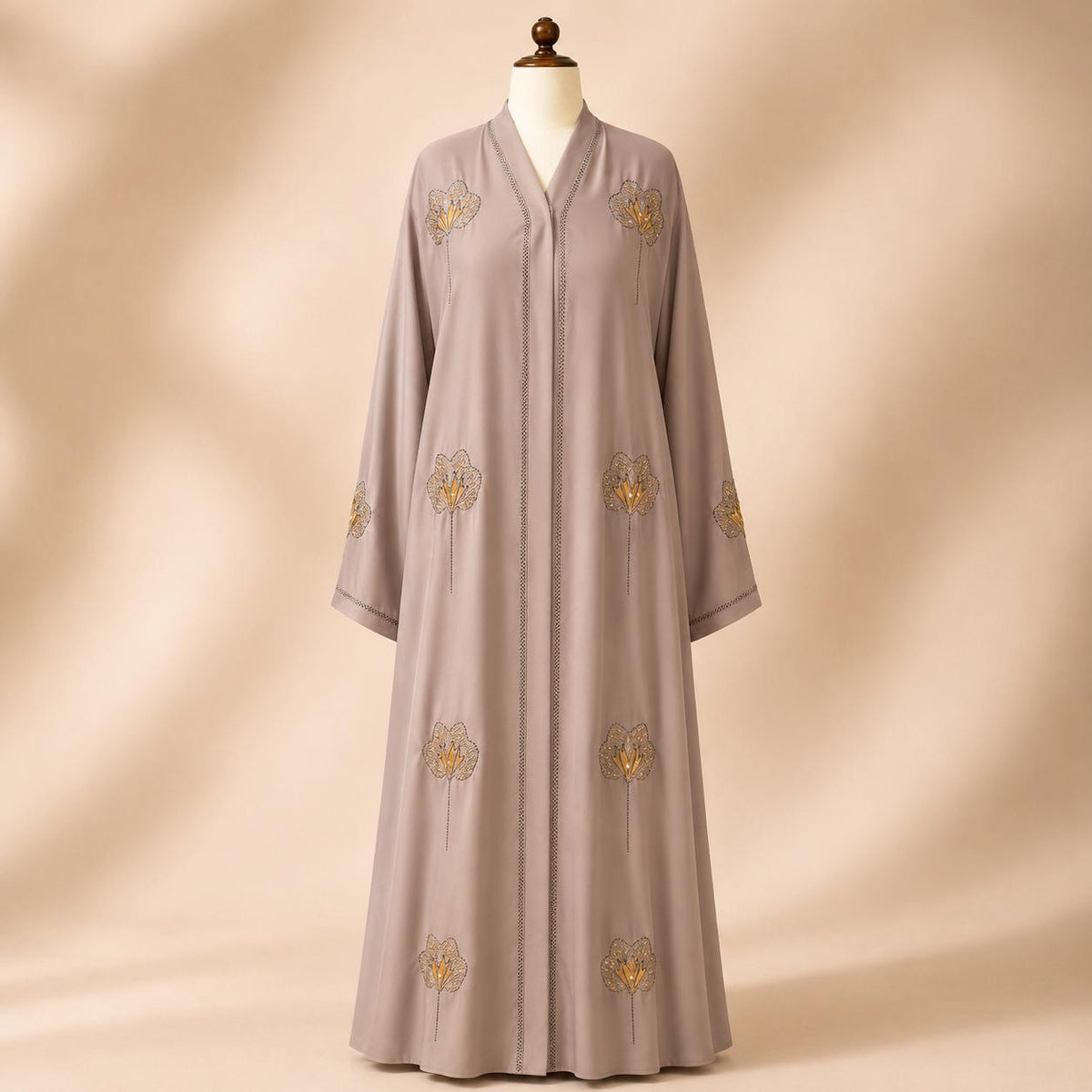 Teal Oasis Floral Beadwork Front-Open Abaya