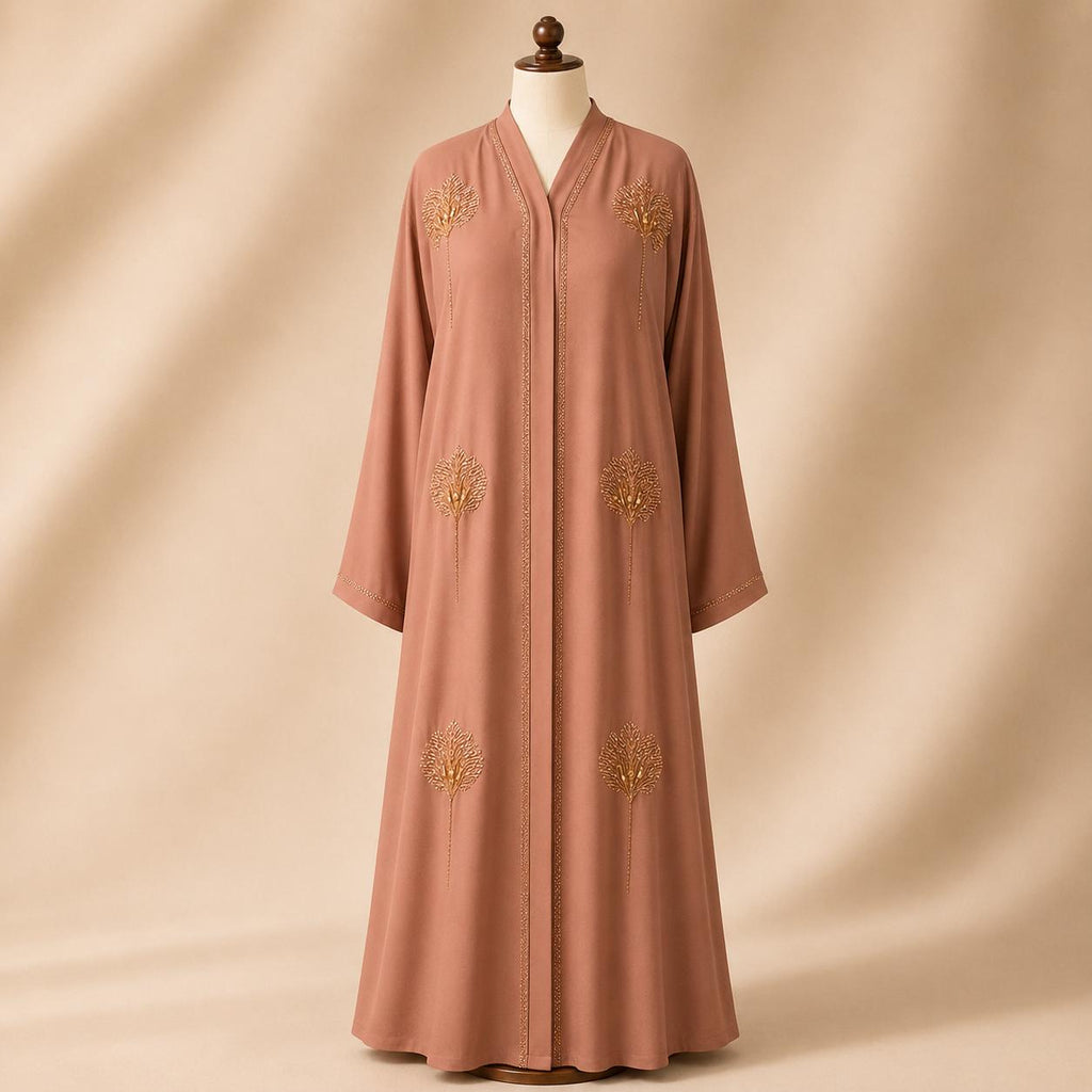 Teal Oasis Floral Beadwork Front-Open Abaya