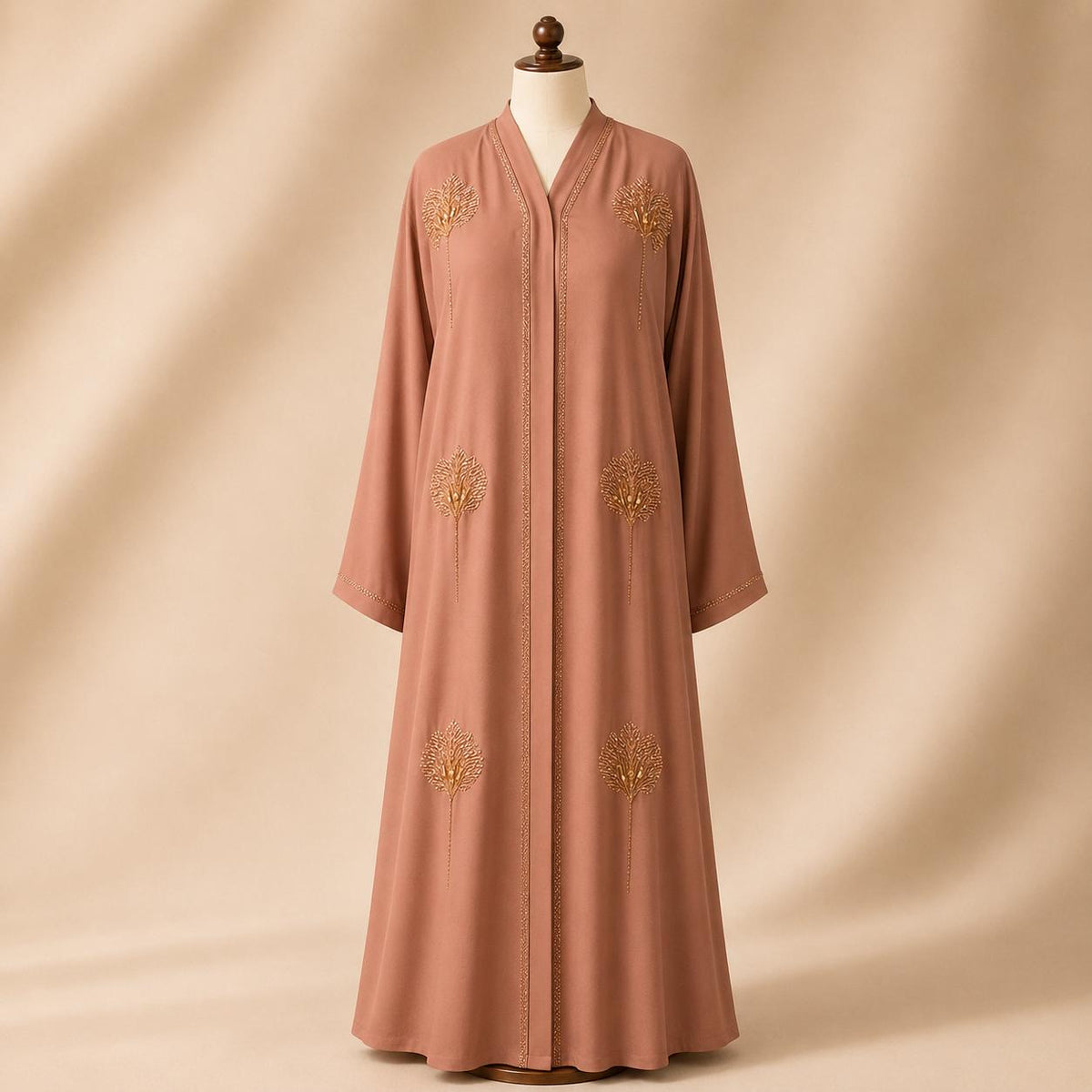 Teal Oasis Floral Beadwork Front-Open Abaya