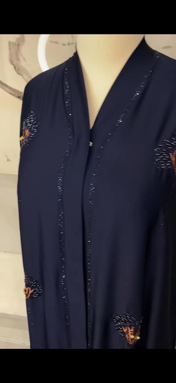 Teal Oasis Floral Beadwork Front-Open Abaya