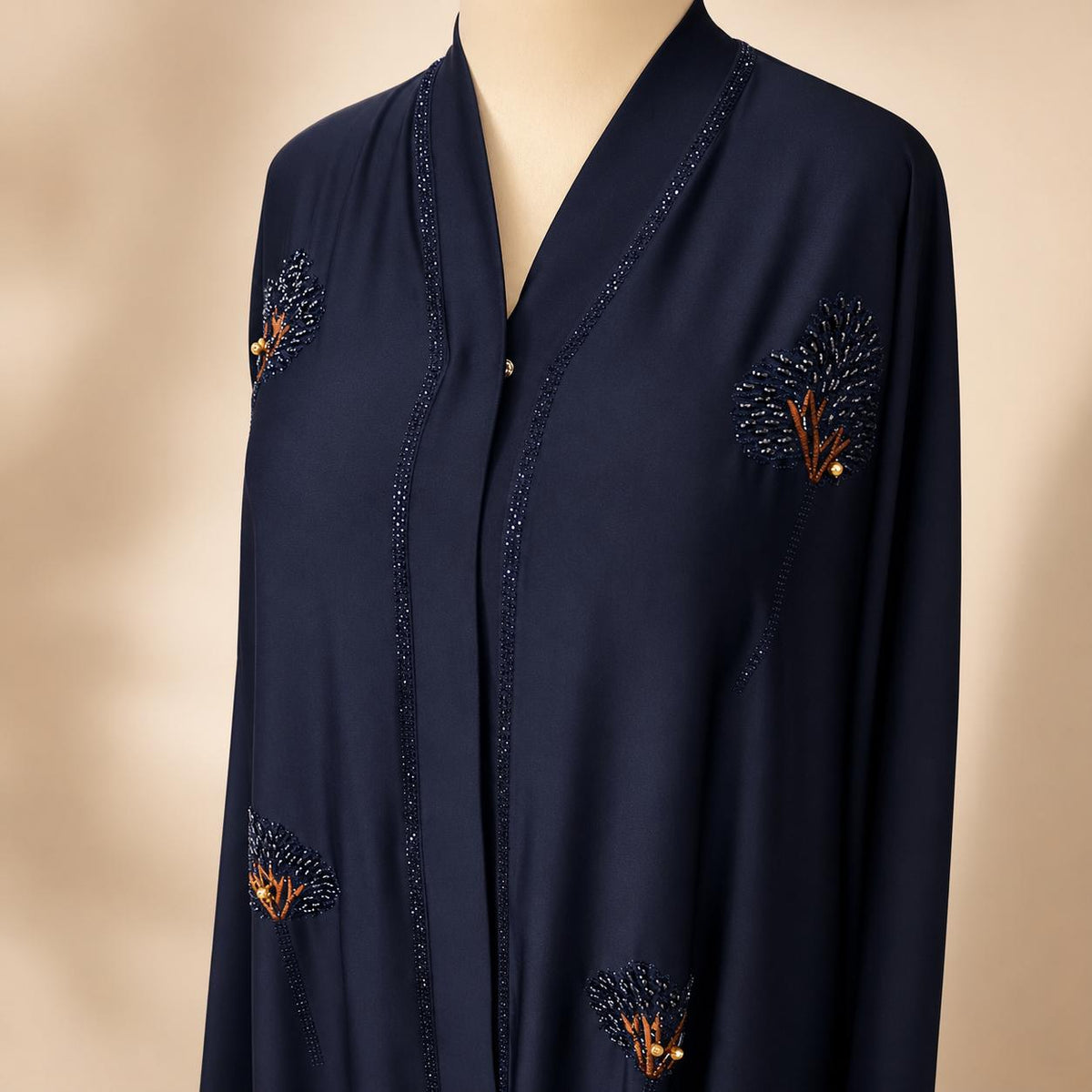 Teal Oasis Floral Beadwork Front-Open Abaya