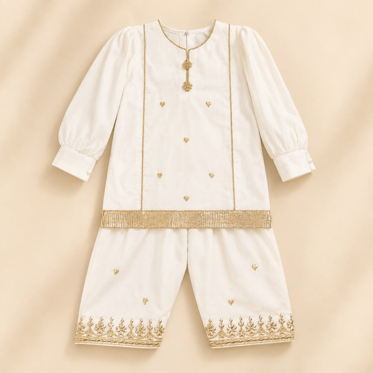 Elegant White Embroidered Kurta Trouser Set with Pink Printed Dupatta
