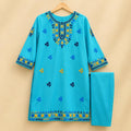 Elegant Turquoise Embroidered Kurta Trouser Set
