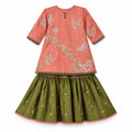Peach Butterfly Embroidered Kurta with Olive Frill Garara Set.