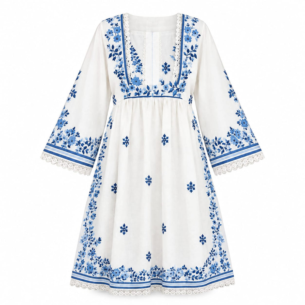 Royal Blue & White Floral Embroidered Lawn 2-Piece Suit