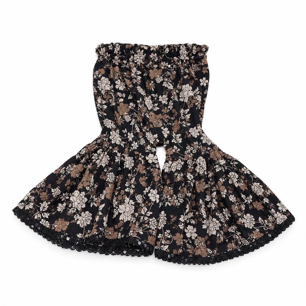 Elegant Black Floral Flare Co-Ord Set.