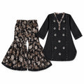 Elegant Black Floral Flare Co-Ord Set.