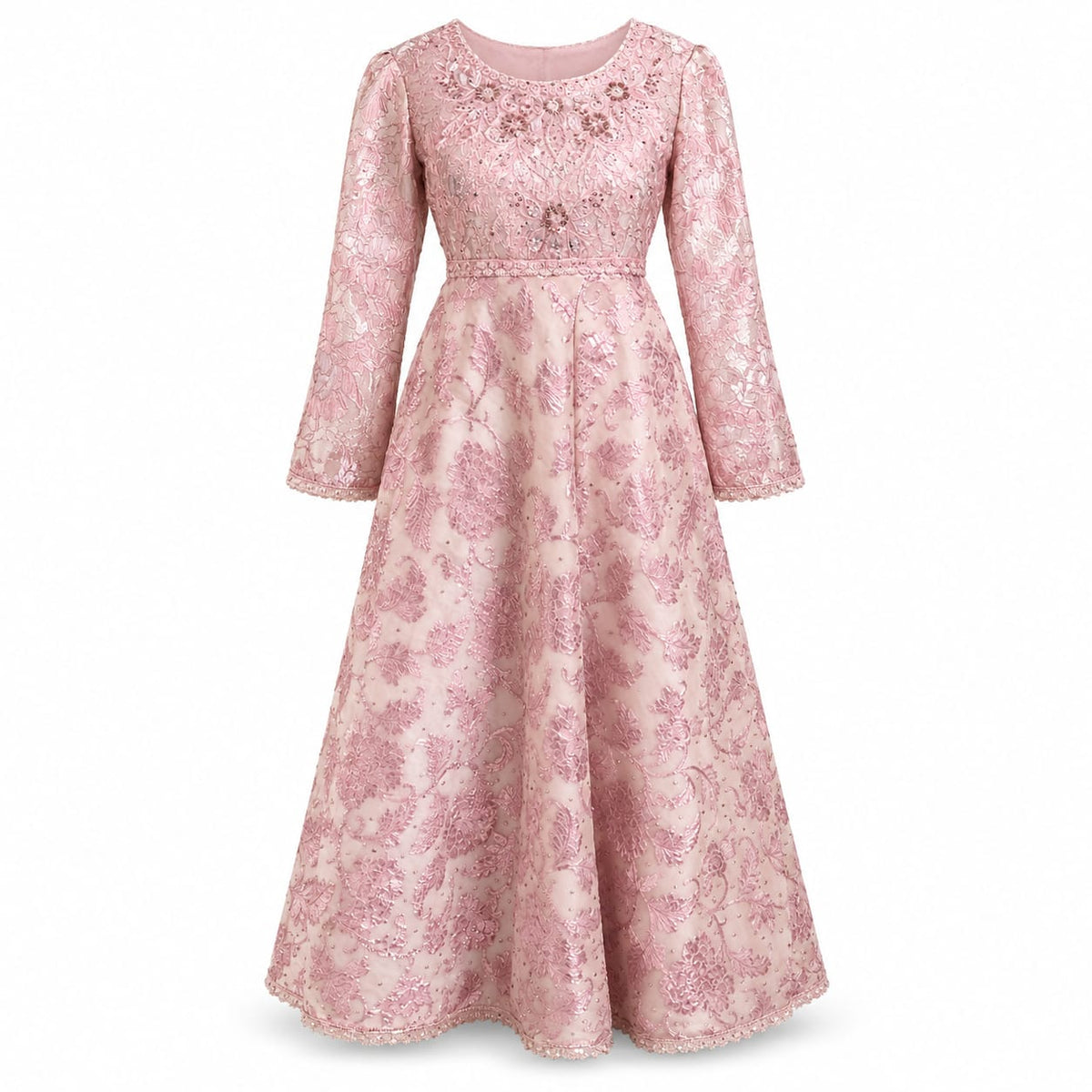 *Blush Pink Floral Embroidered Net Long Maxi Dress*